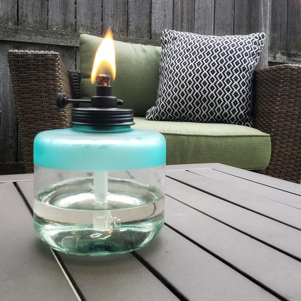 slide 4 of 4, TIKI Tiki 1 Inches Clear glass with blue Glass Tabletop torch, 1 ct