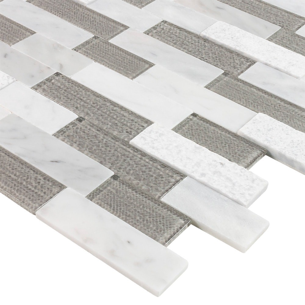 slide 4 of 6, Peel&Stick Mosaics Silver Mountain Beige and White 12-in x 13-in Multi-finish Glass/Stone Marble Multi-shaped Mosaic Wall Tile ( 0.968-sq ft Piece ), 1 ct