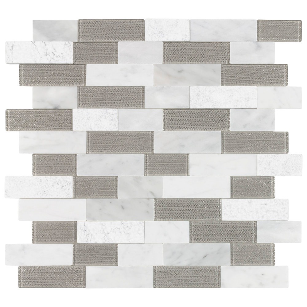 slide 6 of 6, Peel&Stick Mosaics Silver Mountain Beige and White 12-in x 13-in Multi-finish Glass/Stone Marble Multi-shaped Mosaic Wall Tile ( 0.968-sq ft Piece ), 1 ct