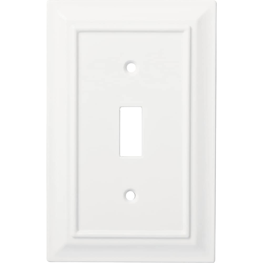 slide 1 of 6, allen + roth Wood Architectural 1 -Gang Midsize Size Pure White Natural fiber Indoor Toggle Wall Plate, 1 ct