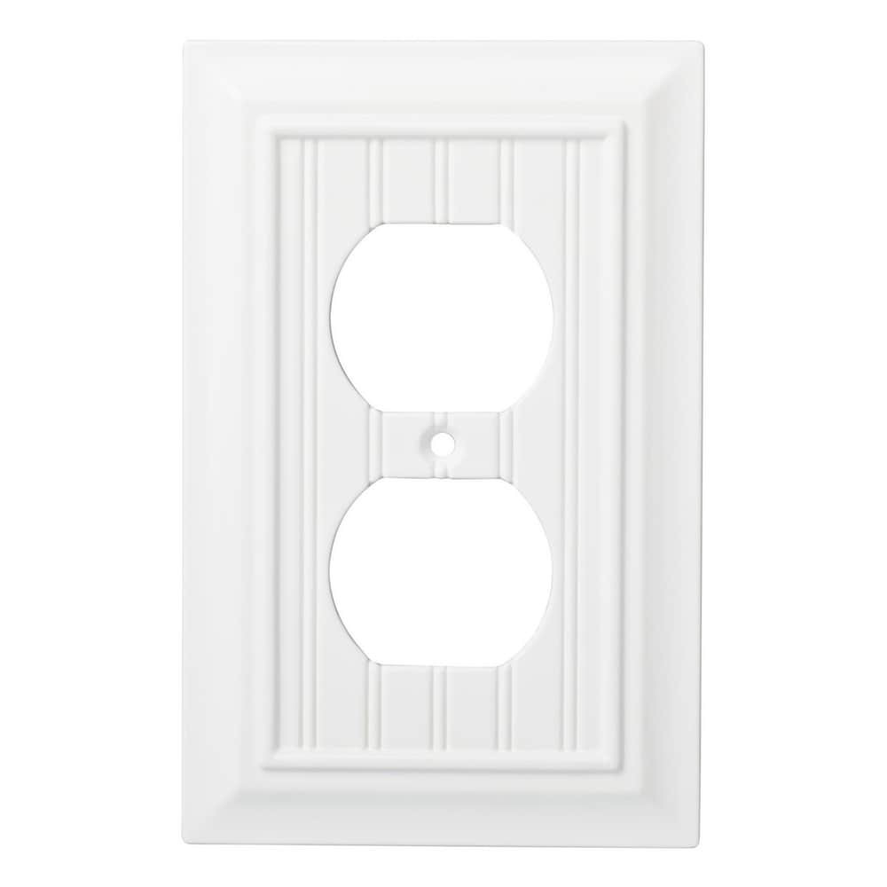 slide 1 of 6, allen + roth Beadboard 1 -Gang Midsize Size Pure White Natural fiber Indoor Toggle/Duplex Wall Plate, 1 ct