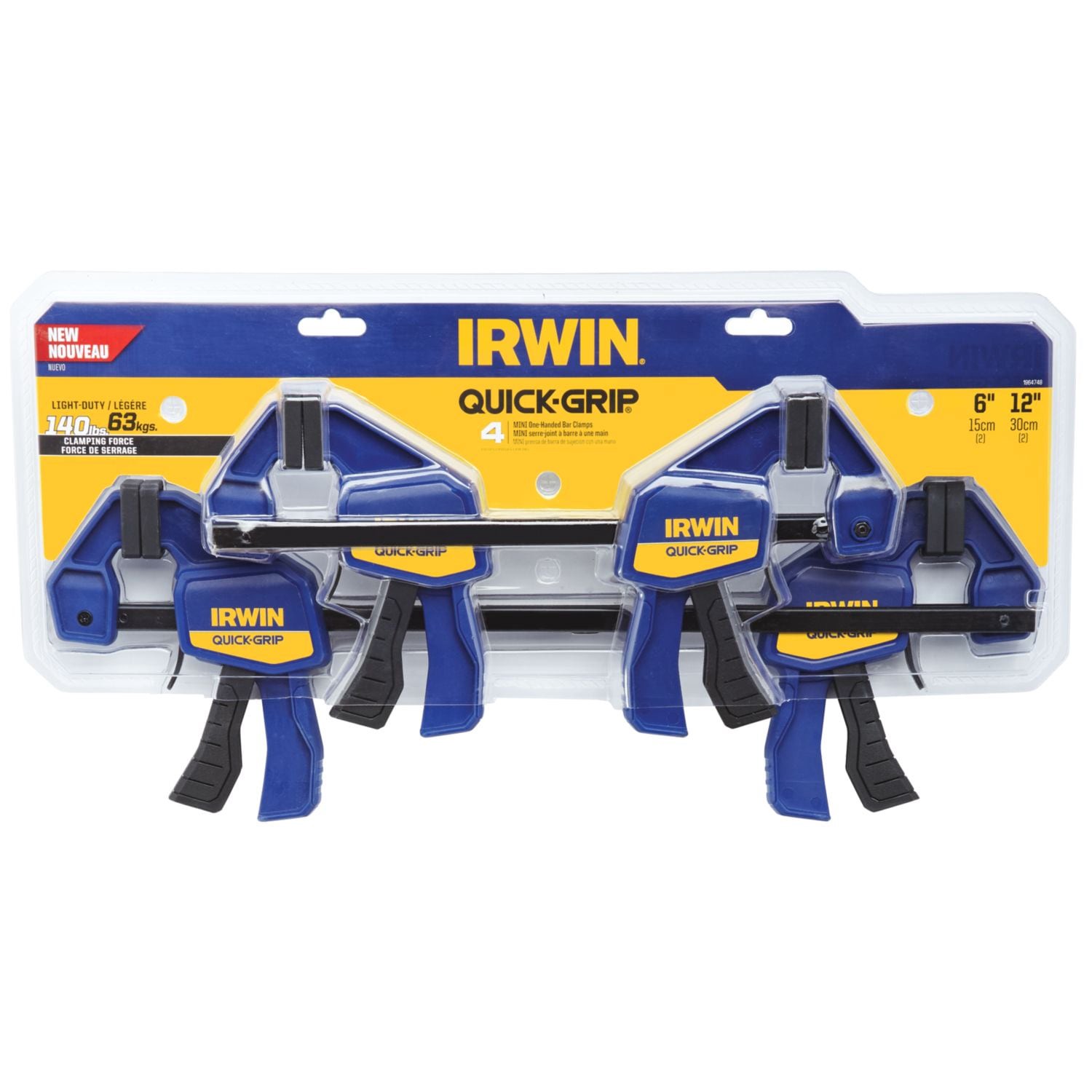 slide 3 of 6, IRWIN QUICK-GRIP 4 -Pack Assorted Mini One Handed 140-lb Bar Clamp, 1 ct