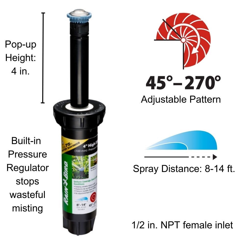 slide 2 of 6, Rain Bird 8-ft - 14-ft Adjustable Spray 4-in Pop-up rotor, 1 ct