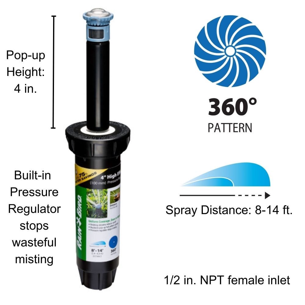 slide 2 of 6, Rain Bird 8-ft - 14-ft Full-circle Spray 4-in Pop-up rotor, 1 ct