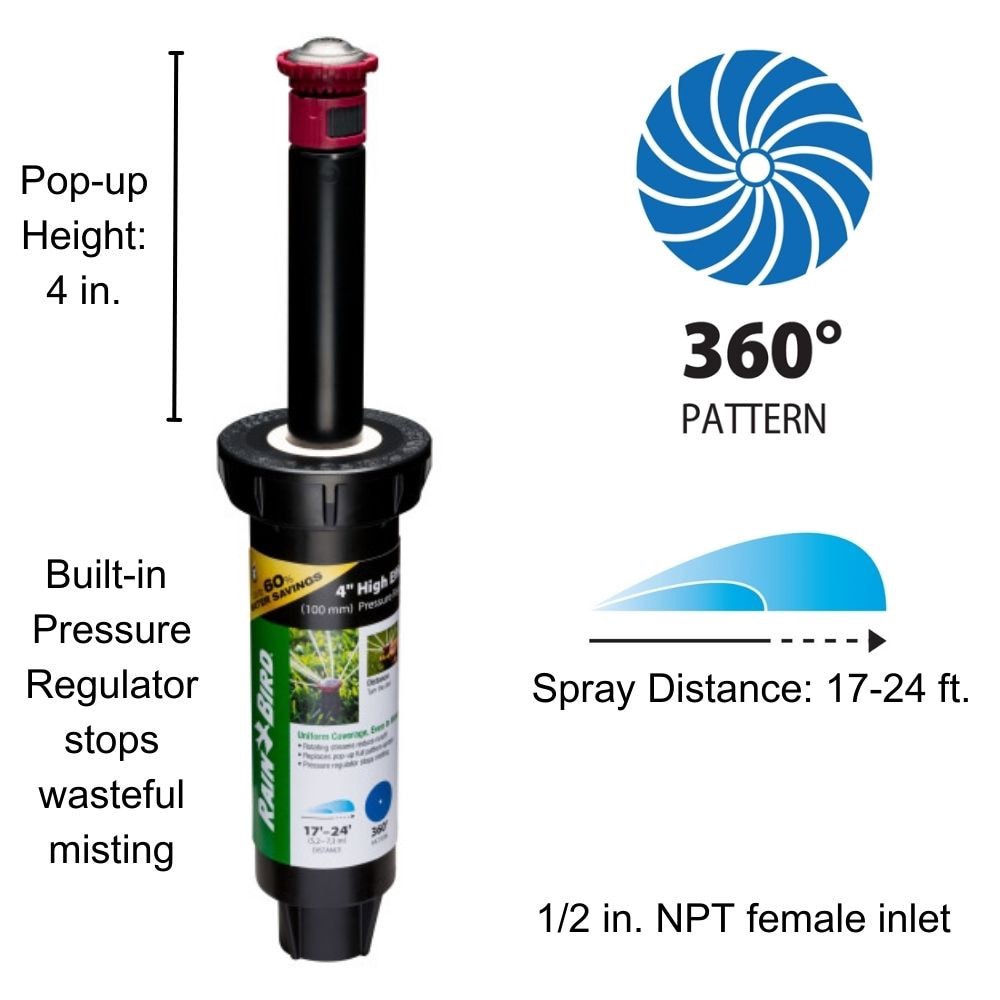 slide 2 of 6, Rain Bird 17-ft - 24-ft Full-circle Spray 4-in Pop-up rotor, 1 ct