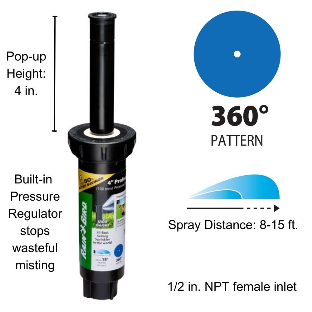 slide 2 of 6, Rain Bird 8-ft - 15-ft Full-circle Spray 4-in Pop-up spray head sprinkler, 1 ct