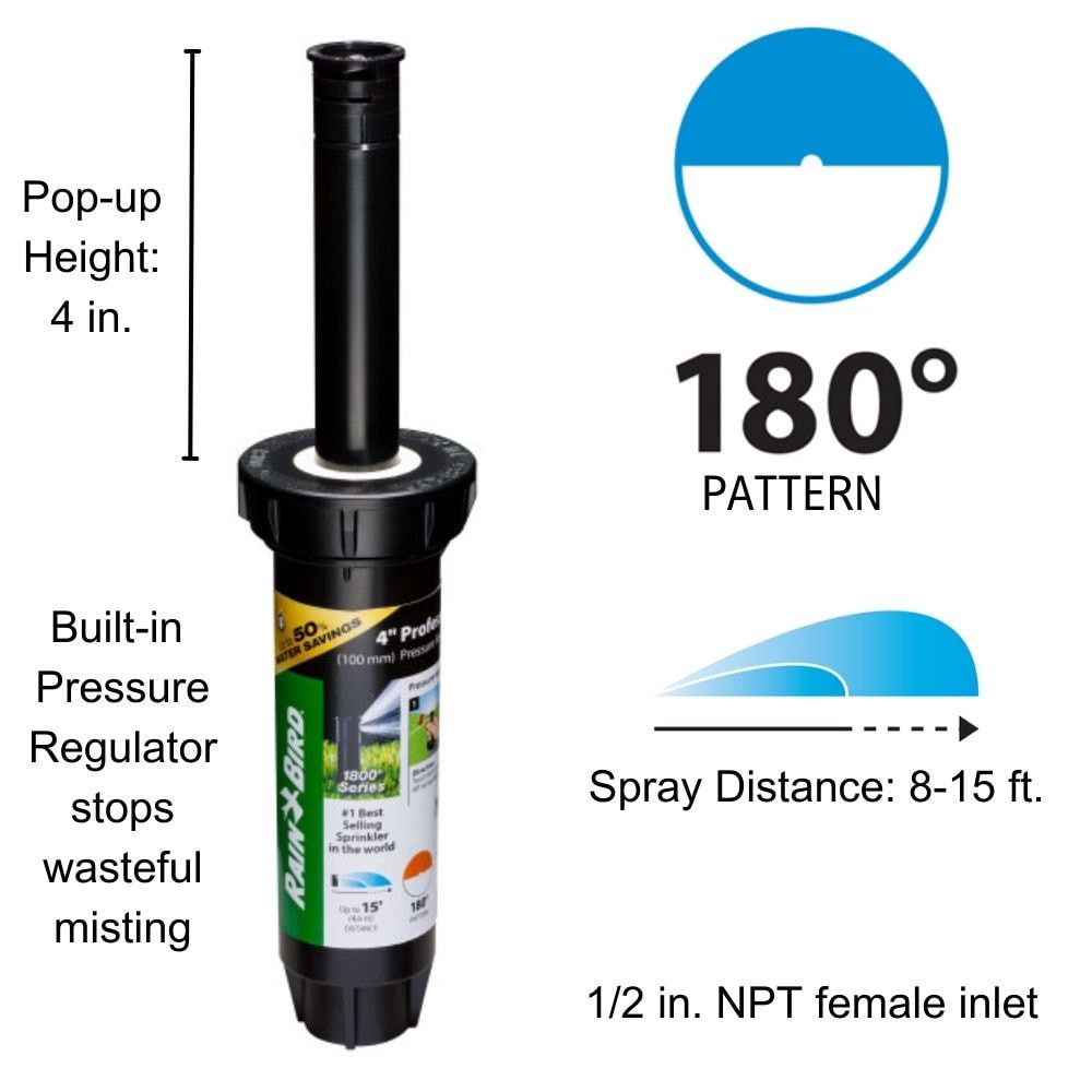 slide 2 of 6, Rain Bird 8-ft - 15-ft Half-circle Spray 4-in Pop-up spray head sprinkler, 1 ct