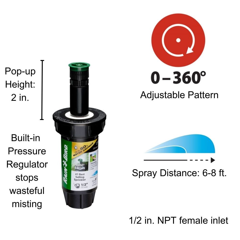 slide 2 of 6, Rain Bird 6-ft - 8-ft Adjustable Spray 2-in Pop-up spray head sprinkler, 1 ct