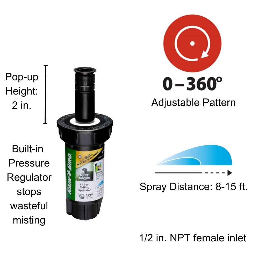 slide 2 of 6, Rain Bird 8-ft - 15-ft Adjustable Spray 2-in Pop-up spray head sprinkler, 1 ct