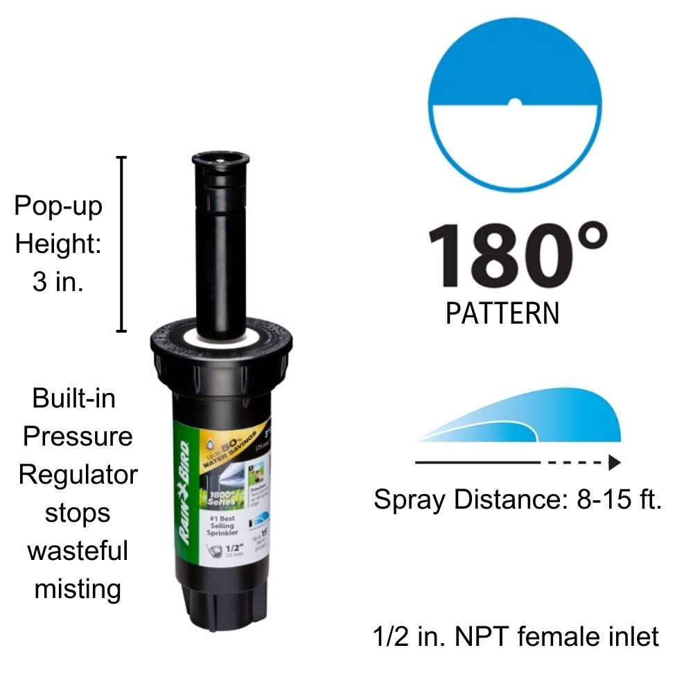 slide 2 of 6, Rain Bird 8-ft - 15-ft Half-circle Spray 3-in Pop-up spray head sprinkler, 1 ct