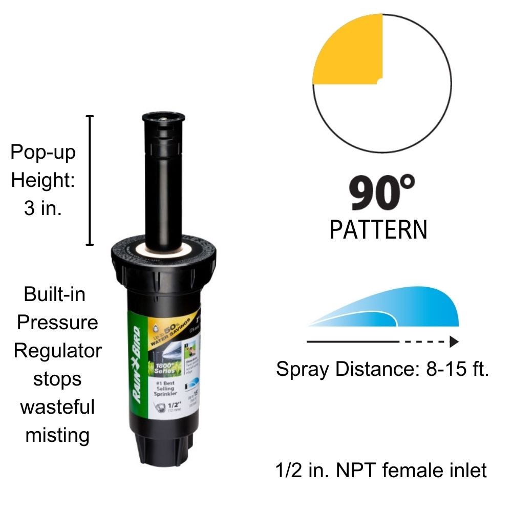 slide 2 of 6, Rain Bird 8-ft - 15-ft Quarter-circle Spray 3-in Pop-up spray head sprinkler, 1 ct