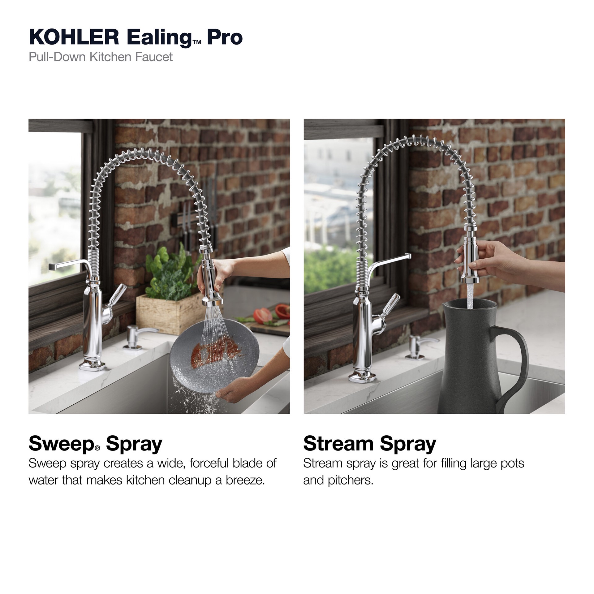 slide 4 of 6, KOHLER Ealing Pre-Rinse Spring Polished Chrome Single Handle Deck-mount Pull-down Kitchen Faucet with Sprayer (Includes Deck Plate) (Includes Soap Dispenser), 1 ct