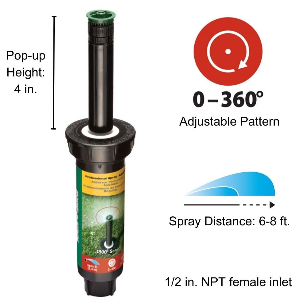slide 2 of 6, Rain Bird 6-ft - 8-ft Adjustable Spray 4-in Pop-up spray head sprinkler, 1 ct