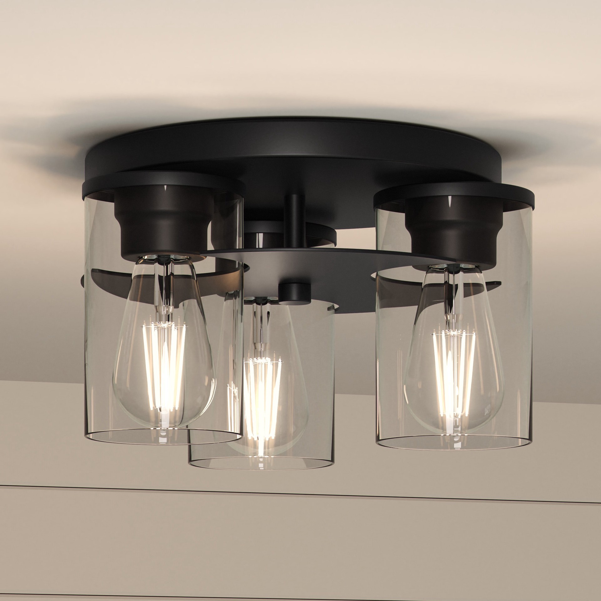 slide 1 of 6, Quoizel Renner 3 -Light 11.25-in Matte Black Flush Mount Light, 1 ct