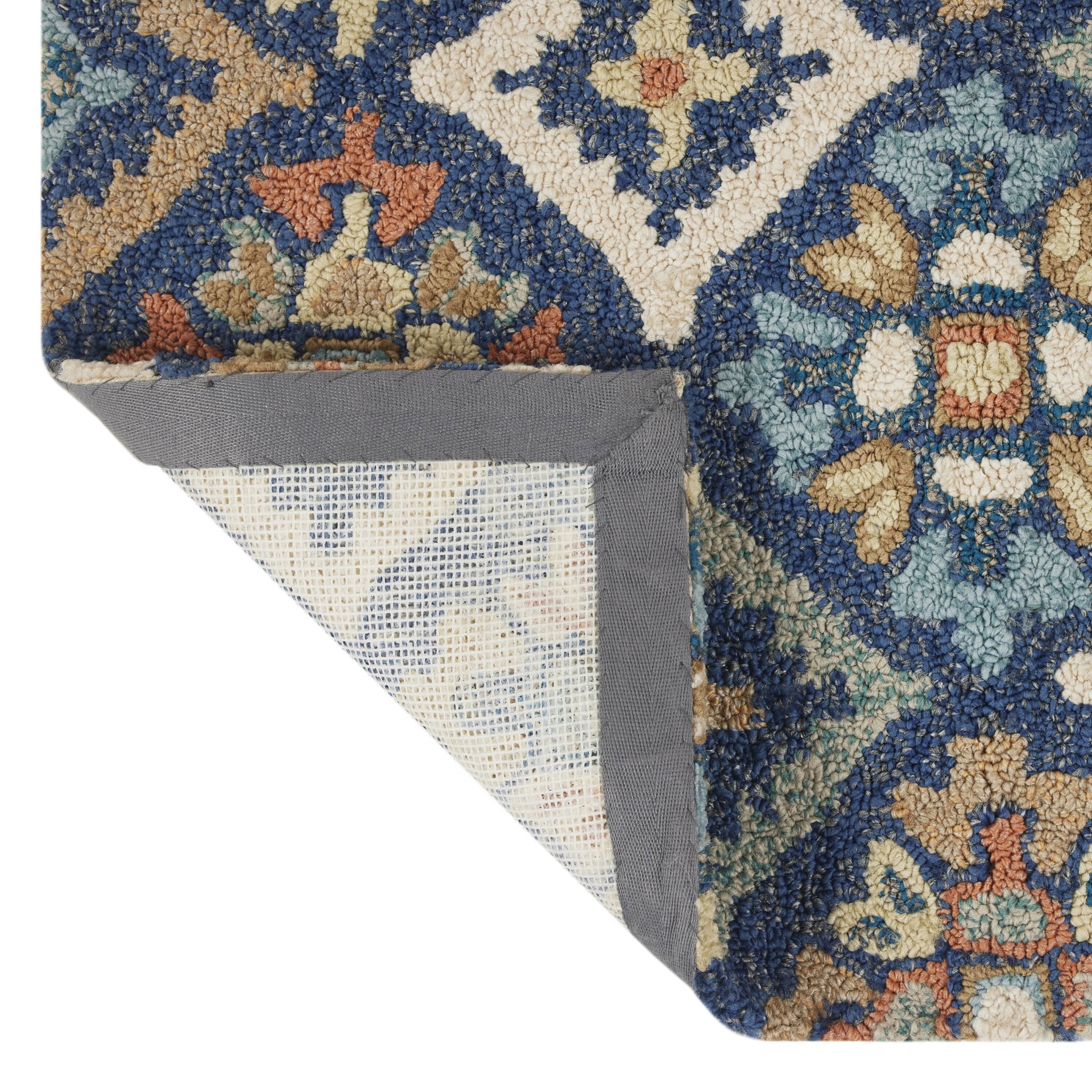 slide 5 of 6, allen + roth with STAINMASTER 2 x 3 (ft) Tufted Blue Multi Rectangular Indoor/Outdoor Medallion Throw rug, 1 ct