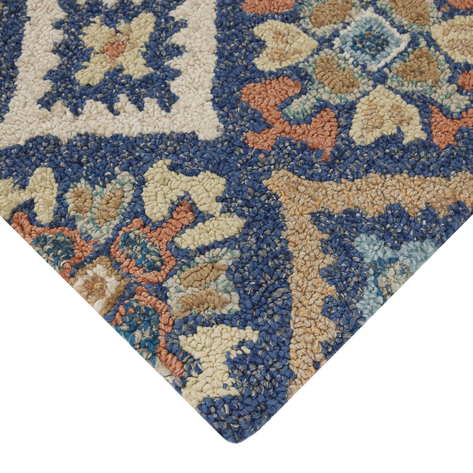 slide 6 of 6, allen + roth with STAINMASTER 2 x 3 (ft) Tufted Blue Multi Rectangular Indoor/Outdoor Medallion Throw rug, 1 ct