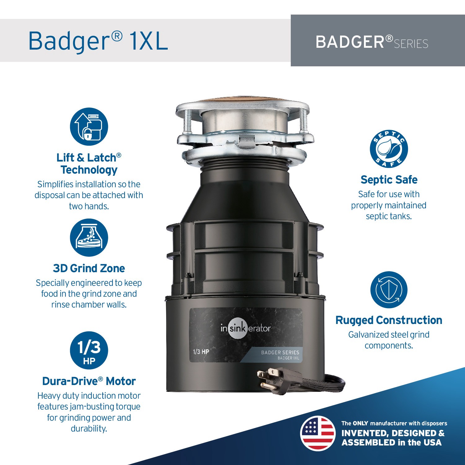 slide 2 of 6, InSinkErator Badger 1XL Continuous feed 1/3-HP Septic Safe Corded Garbage Disposal, 1 ct