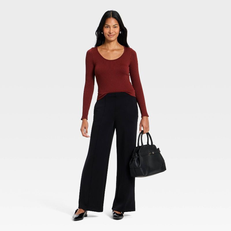 slide 3 of 4, Women's Slim Fit Ribbed Seamless Long Sleeve Top - A New Day™ Maroon M, 1 ct