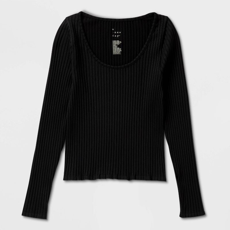 slide 4 of 4, Women's Slim Fit Ribbed Seamless Long Sleeve Top - A New Day™ Black XL, 1 ct