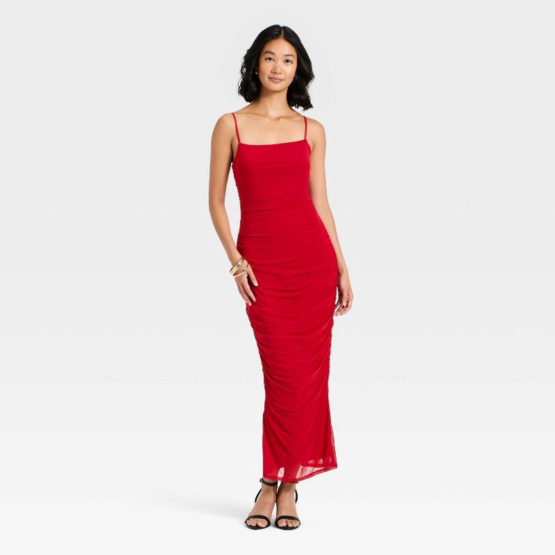 slide 3 of 3, Women's Ruched Midi Slip Dress - A New Day™ Dark Red M, 1 ct