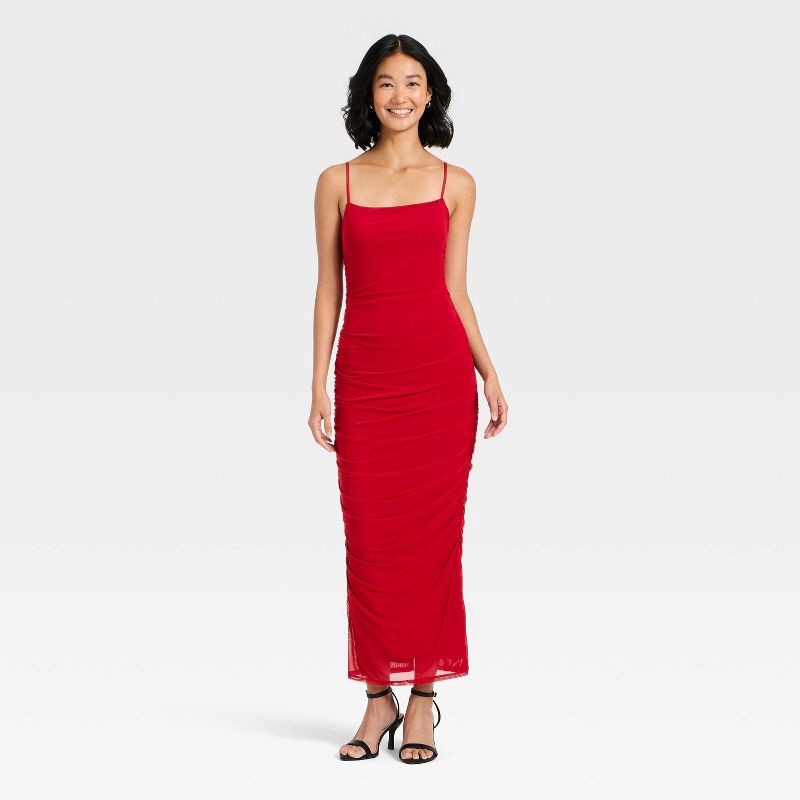 slide 1 of 3, Women's Ruched Midi Slip Dress - A New Day™ Dark Red M, 1 ct