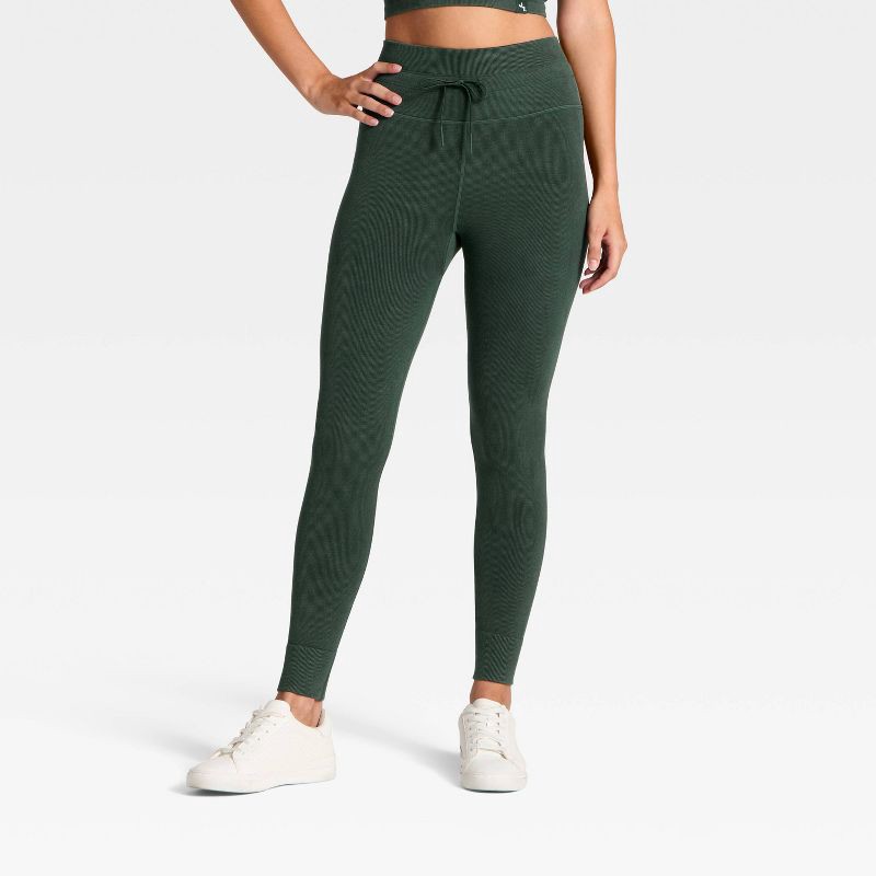 slide 1 of 3, Women's High-Rise Tie Seamless Leggings - JoyLab™ Forest Green M, 1 ct