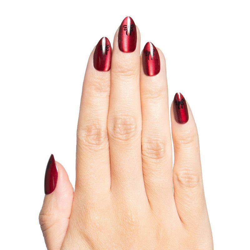 slide 4 of 5, Olive & June Press-On Fake Nails - M Almond - Velvet SC with Black Bow - 42ct, 42 ct