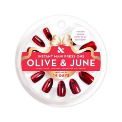 Olive & June Press-On Fake Nails - M Almond - Velvet SC with Black Bow - 42ct