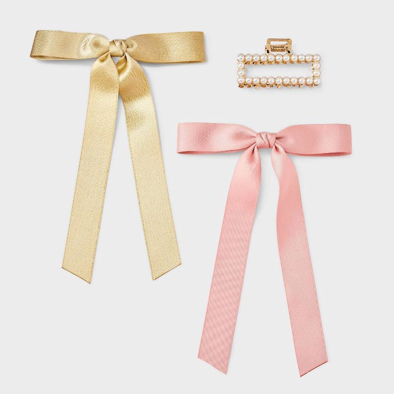 slide 2 of 4, Claw Hair Clip and Bow Set 3 pk - A New Day™ Pink, 3 ct