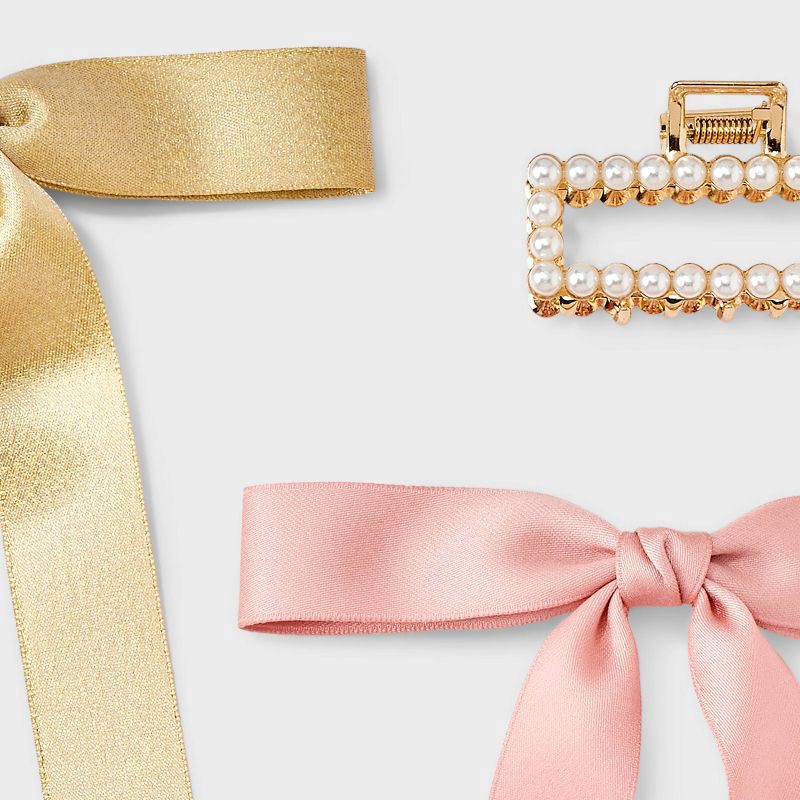 slide 4 of 4, Claw Hair Clip and Bow Set 3 pk - A New Day™ Pink, 3 ct