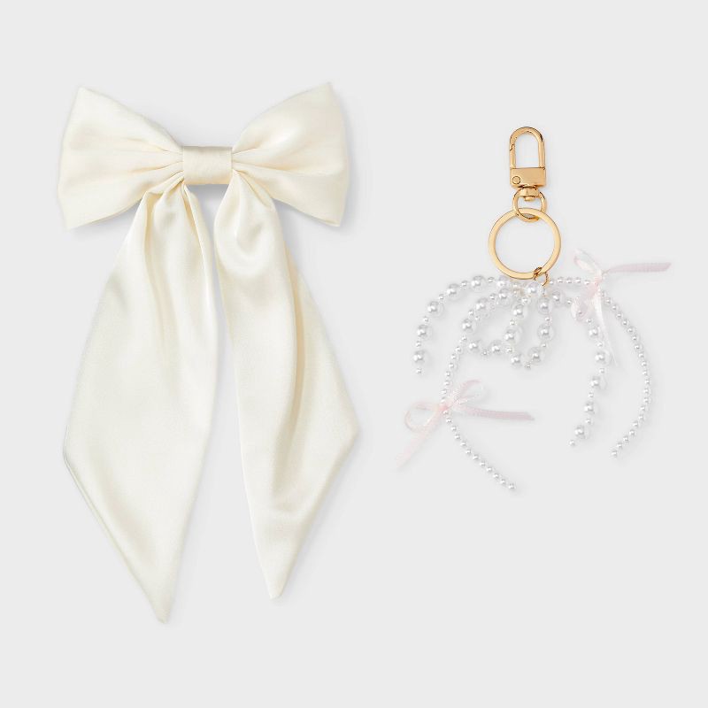 slide 2 of 4, Bow Hair Barrette & Bag Charm - A New Day™ White, 1 ct