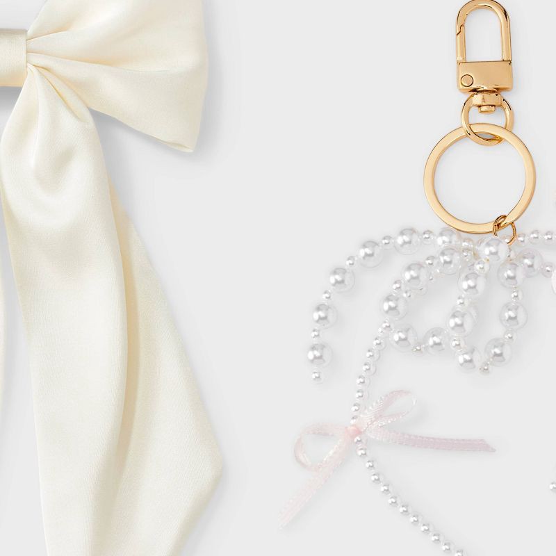 slide 4 of 4, Bow Hair Barrette & Bag Charm - A New Day™ White, 1 ct