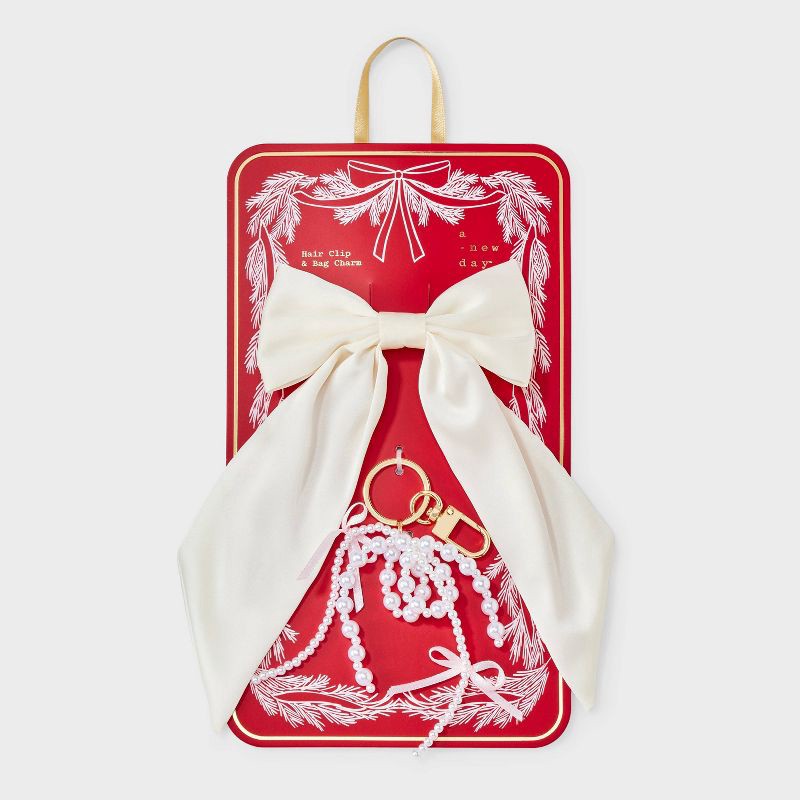 slide 1 of 4, Bow Hair Barrette & Bag Charm - A New Day™ White, 1 ct