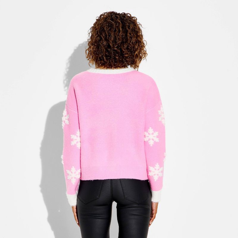 slide 3 of 3, 33 Degrees Women's Snowflake Festive Graphic Sweater - Pink L, 1 ct
