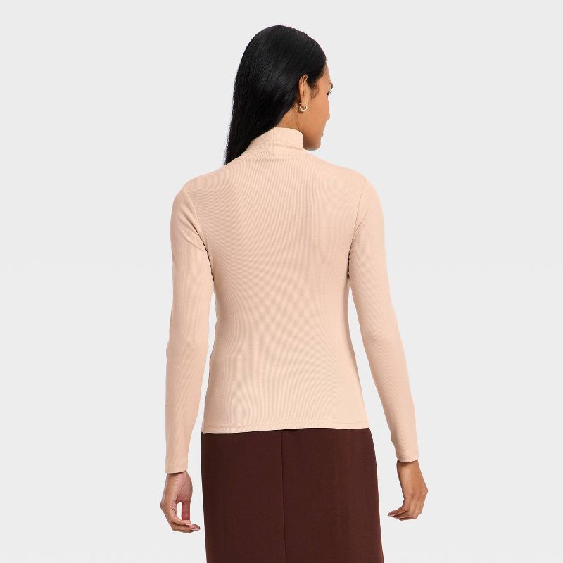 slide 2 of 4, Women's Long Sleeve Ribbed Turtleneck Top - A New Day™ Beige S, 1 ct