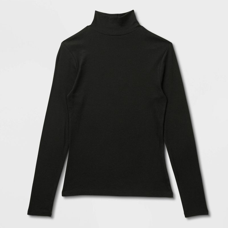 slide 4 of 4, Women's Long Sleeve Ribbed Turtleneck Top - A New Day™ Black M, 1 ct