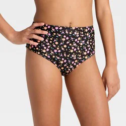 Girls' High Waisted Floral Printed Swimsuit Bottom - art class™ Black/Orange/Pink L