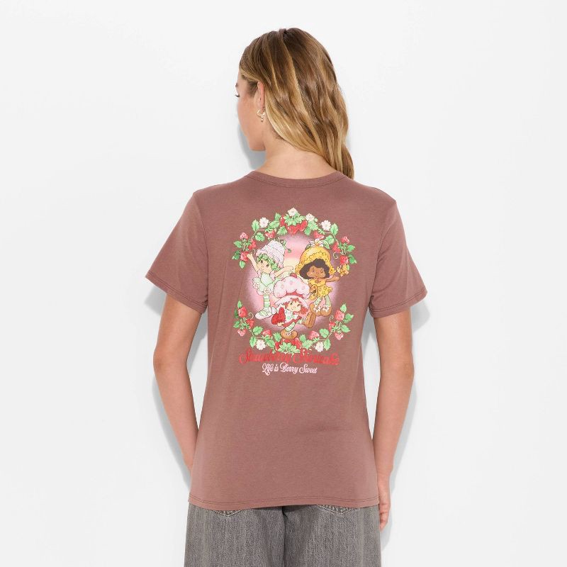 slide 3 of 3, Women's Strawberry Shortcake Berry Sweet Short Sleeve Graphic T-Shirt - Brown XS, 1 ct