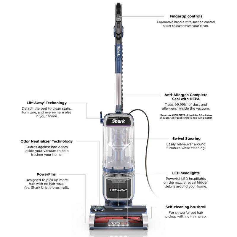 slide 11 of 12, Shark Lift-Away with PowerFins HairPro and Odor Neutralizer Technology Upright Vacuum LA486, 1 ct