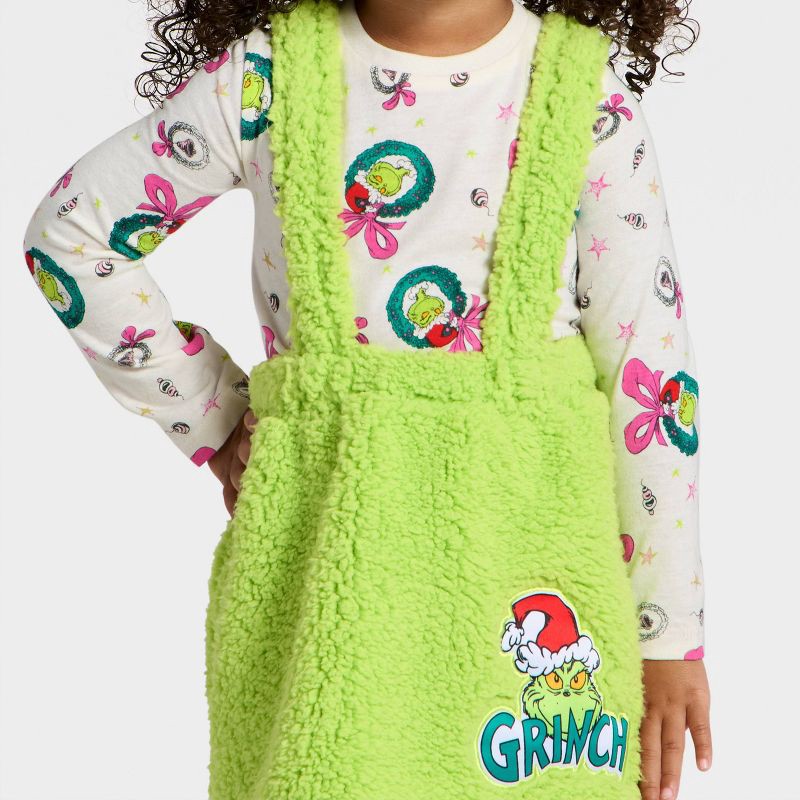 slide 2 of 4, Toddler Girls' 2pc The Grinch Christmas Faux Shearling Skirt and Long Sleeve T-Shirt Set - Green 5T, 2 ct