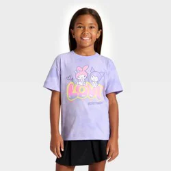 Sanrio Girls' My Melody and Kuromi Short Sleeve Oversized Graphic T-Shirt - Purple S