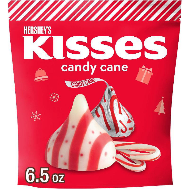 slide 1 of 6, HERSHEY's KISSES Christmas Chocolate Candy Cane Stand Up Pouch - 6.5oz, 6.5 oz