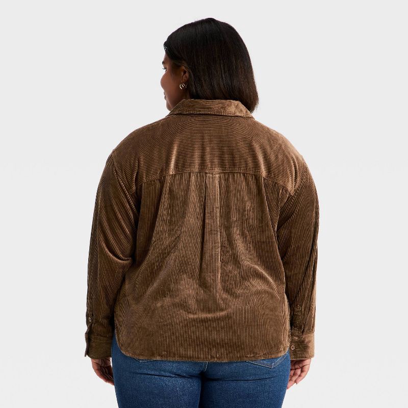 slide 2 of 3, Women's Long Sleeve Cropped Corduroy Collared Neck Button-Down Shirt - Universal Thread™ Brown XXL, 1 ct