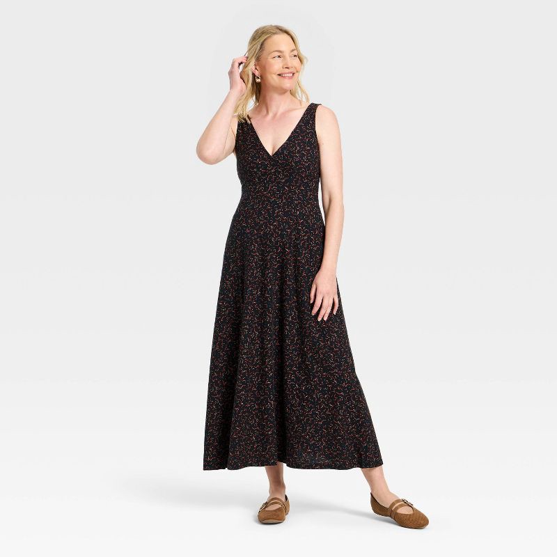 slide 3 of 3, Women's Maxi A-Line Dress - Universal Thread™ Black Abstract L, 1 ct
