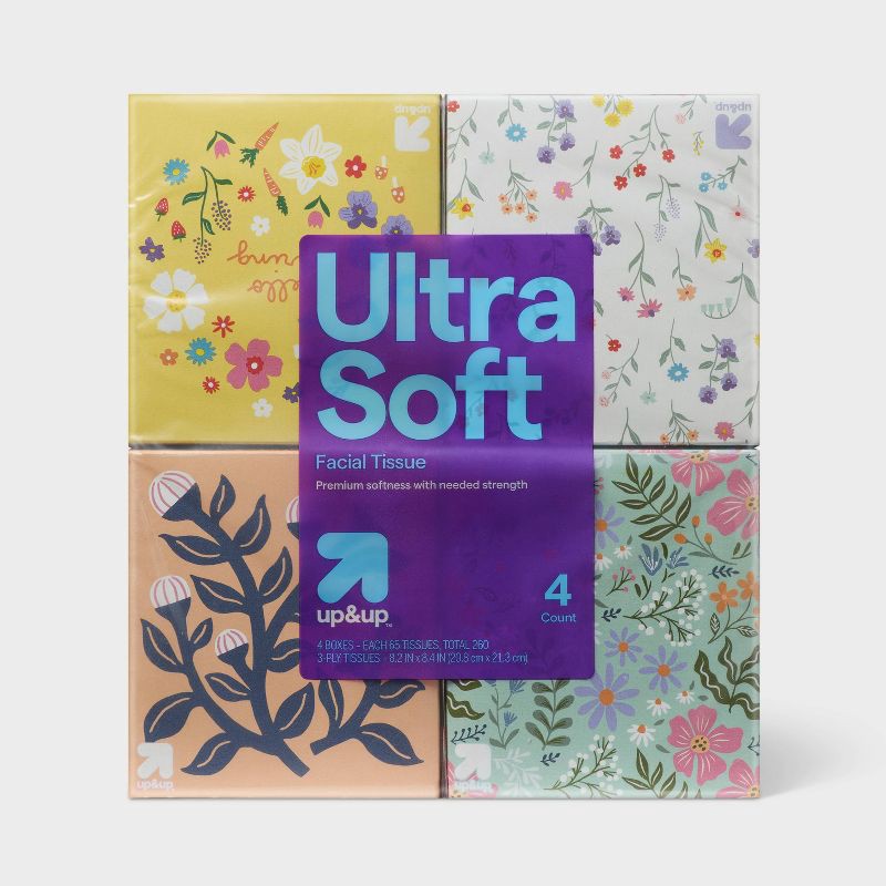 slide 1 of 3, Spring Ultra Soft Facial Tissue - 4pk/65ct - up&up™, 4 pk; 65 ct