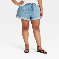 Women's Pull-on Drawstring High-Rise Jeans Shorts - Universal Thread™ Light Wash 8