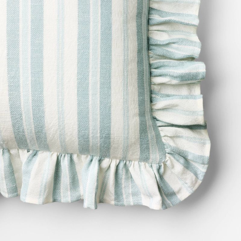 slide 3 of 4, Threshold designed w/Studio McGee Square Woven Stripe Throw Pillow with Ruffle Blue/Ivory - Threshold™ designed with Studio McGee, 1 ct