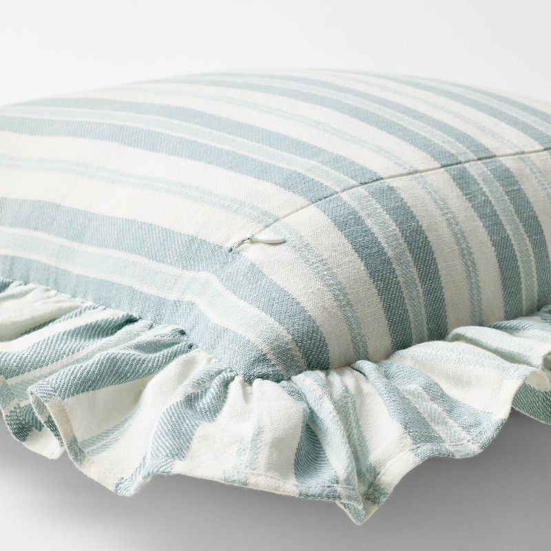 slide 4 of 4, Threshold designed w/Studio McGee Square Woven Stripe Throw Pillow with Ruffle Blue/Ivory - Threshold™ designed with Studio McGee, 1 ct