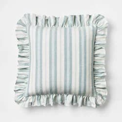 Threshold designed w/Studio McGee Square Woven Stripe Throw Pillow with Ruffle Blue/Ivory - Threshold™ designed with Studio McGee