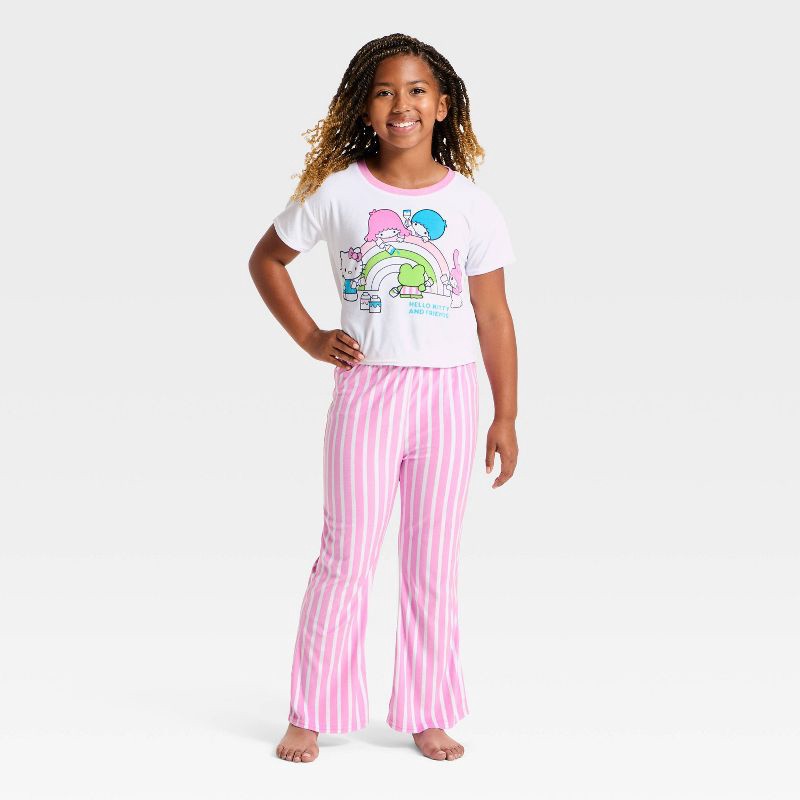 slide 1 of 4, Girls' 2pc Hello Kitty and Friends T-Shirt and Pants Pajama Set - Pink M, 2 ct
